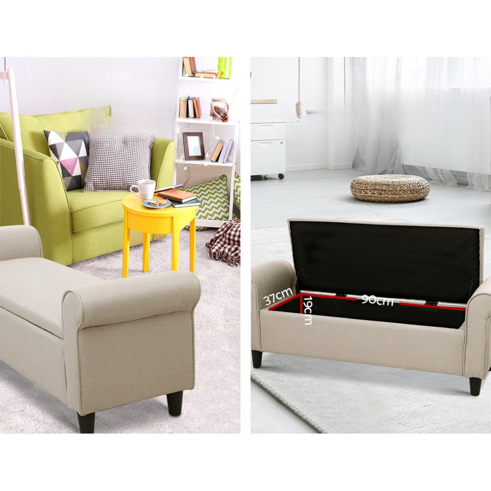 Storage Ottoman Blanket Box Linen Fabric Arm Foot Stool Couch Chest Large