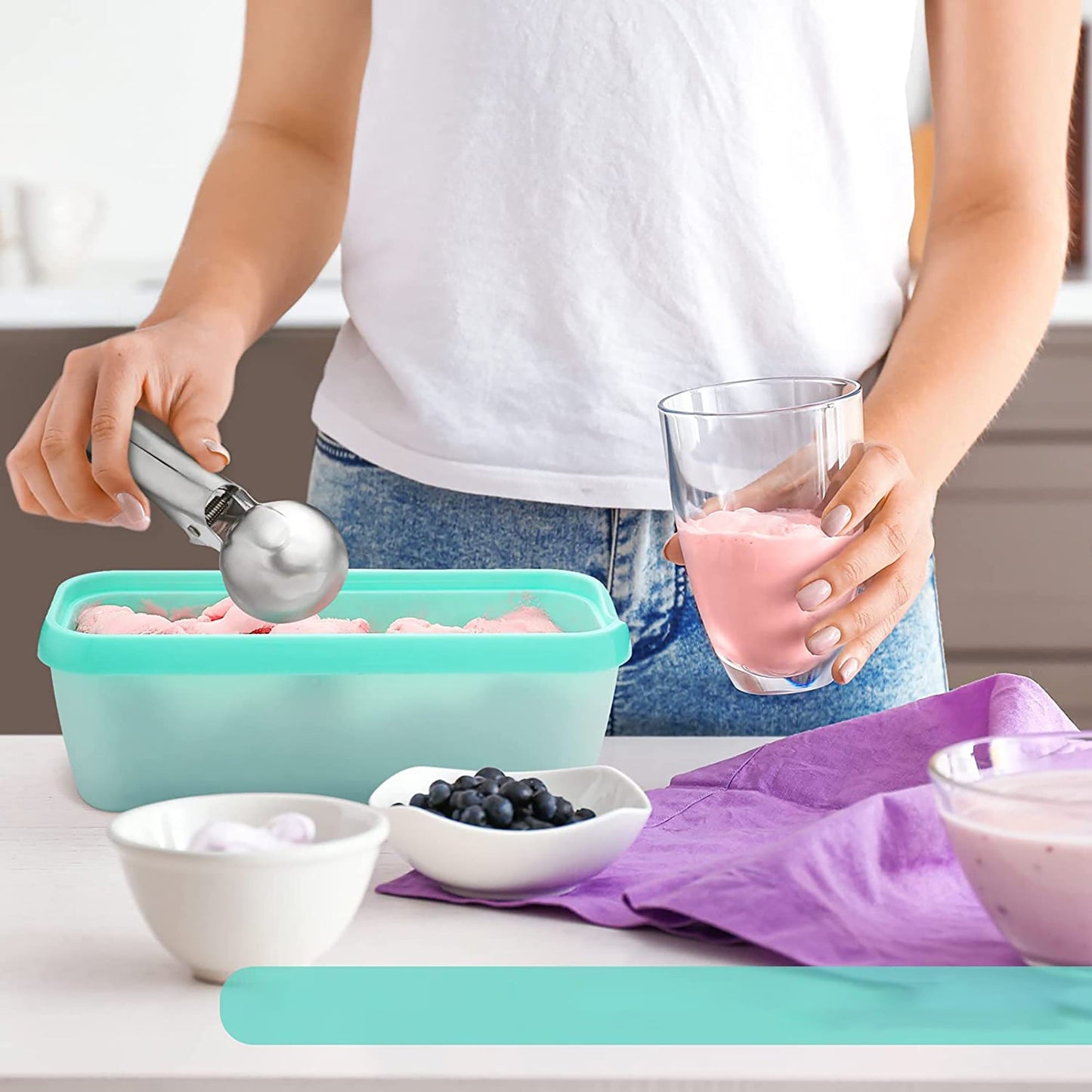 2 Pack Reusable Homemade Ice Cream Tubs Freezer Storage Container 1.5 Quarts - Green and Pink