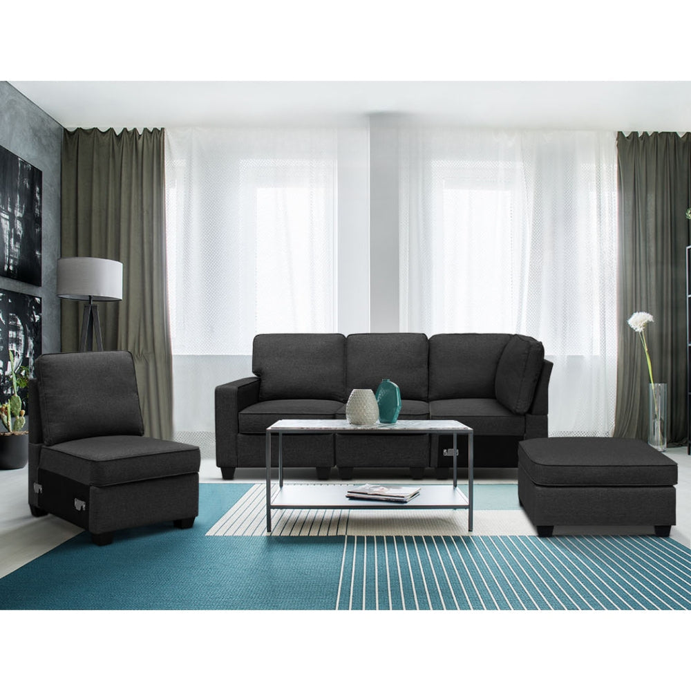 Sofa Lounge Set 5 Seater Modular Chaise Chair Suite Couch Dark Grey