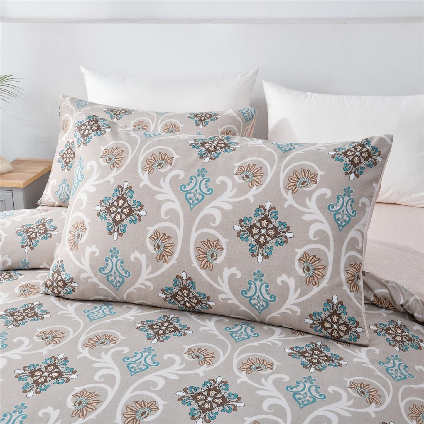 Soft Microfibre Bedding Quilt Cover Set - Floral Beige