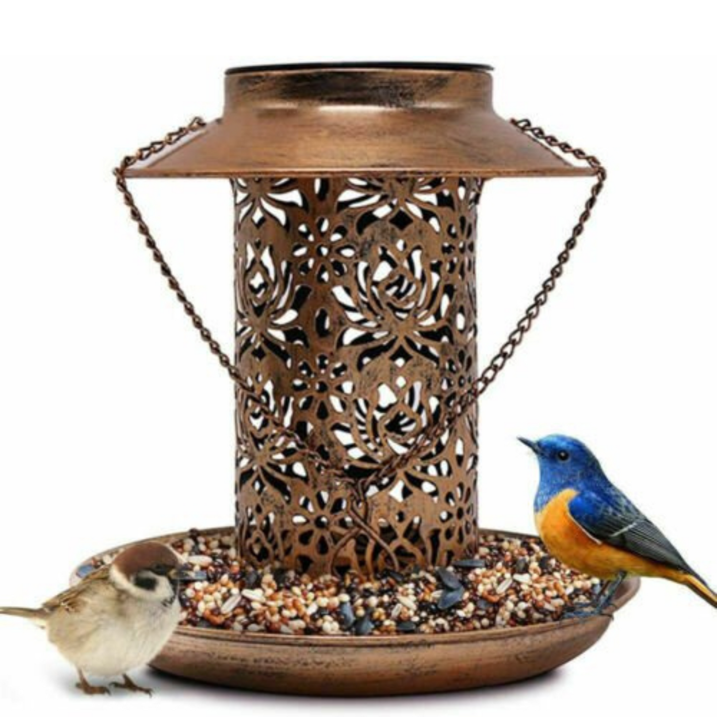 Solar Powered Bird Feeder with Light Outdoor Hanging Solar Lamp