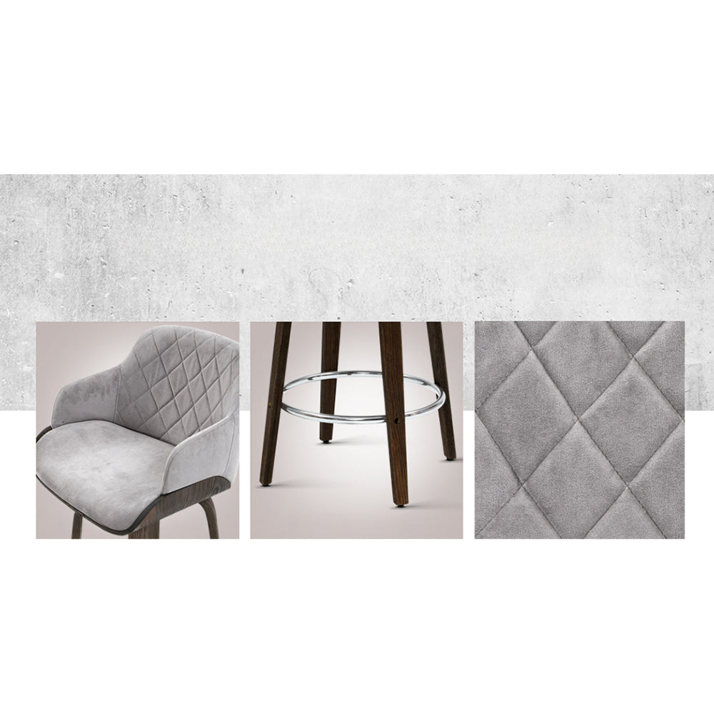 Velvet Bar Stool Swivel - Grey and Wood