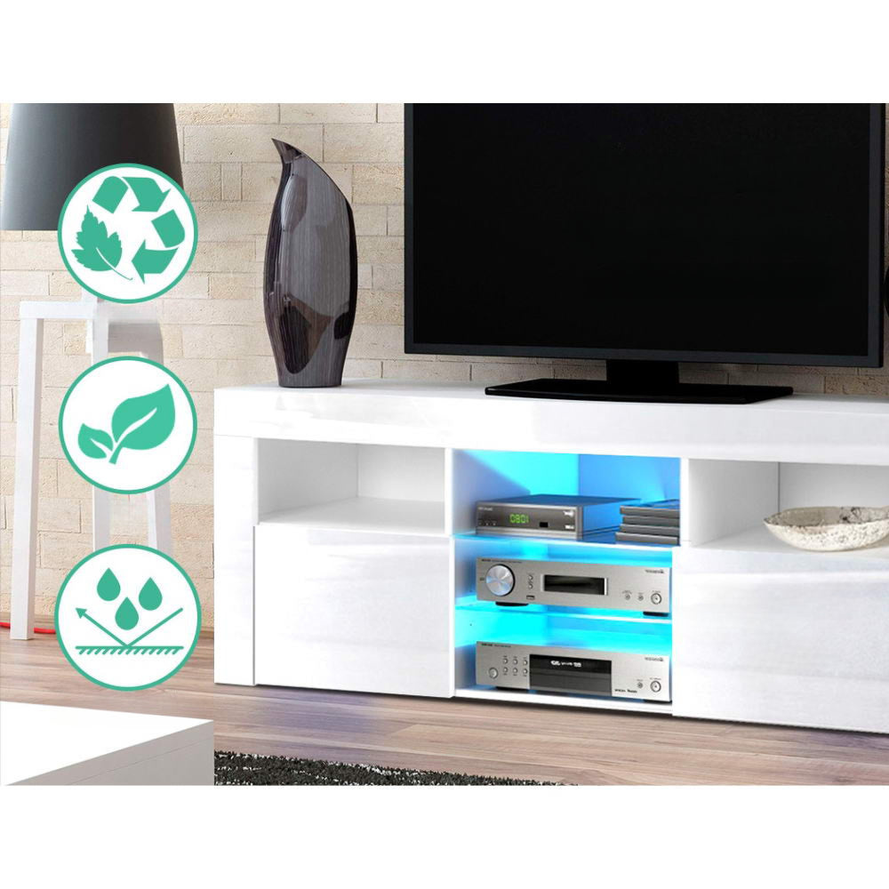 TV Cabinet Entertainment Unit Stand RGB LED Gloss Furniture 160cm White