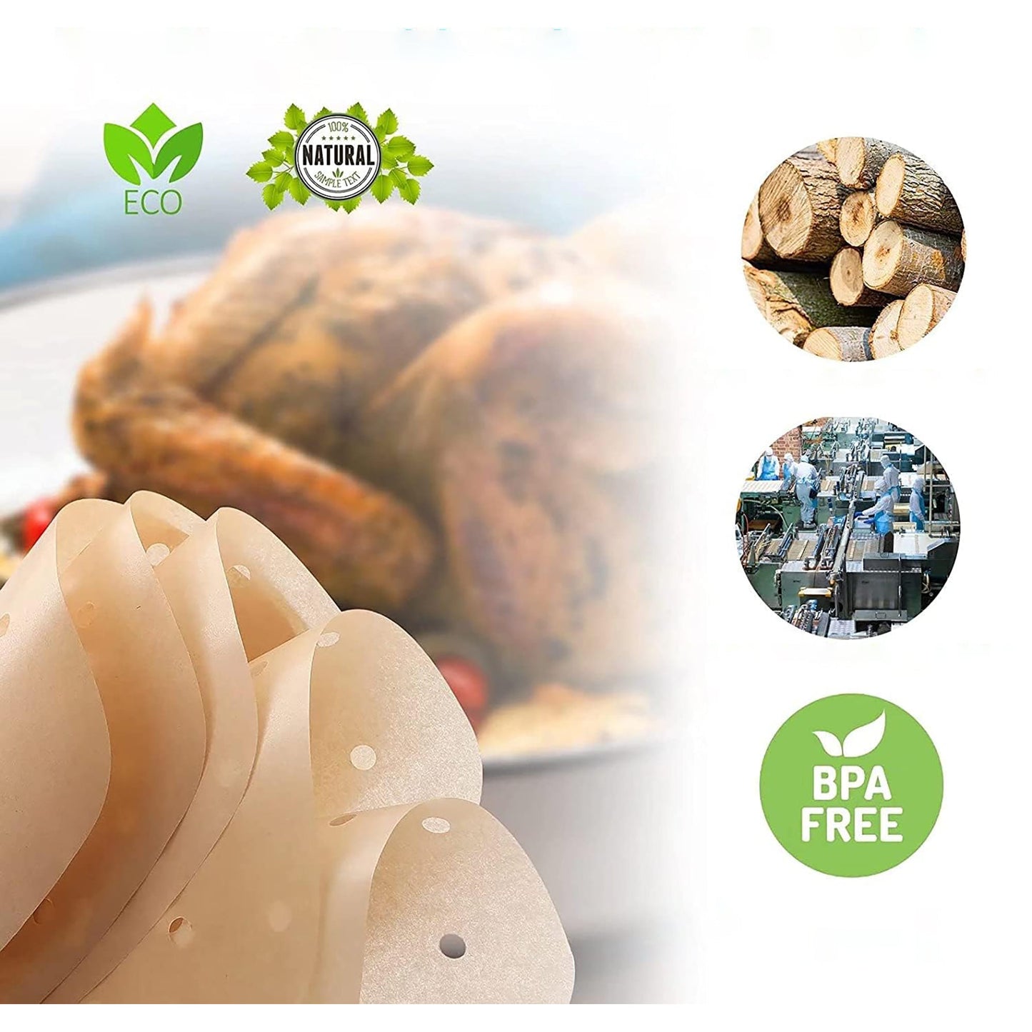 Perforated Unbleached Square Disposable Air Fryer Liners 8.5 Inch 200 Pcs - Brown