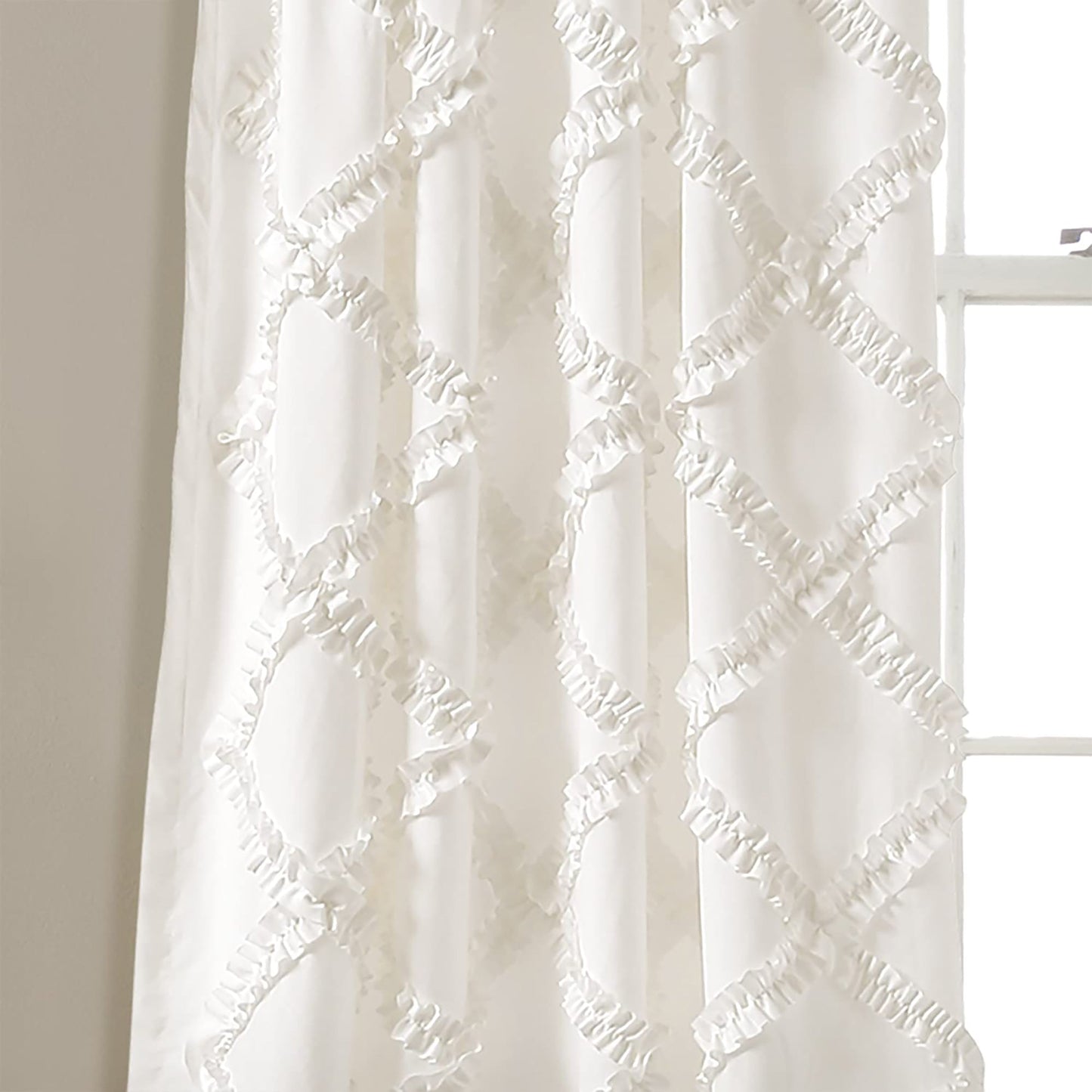 Ruffle Diamond Textured Window Curtain Panel Set 84 x 54 inches - White