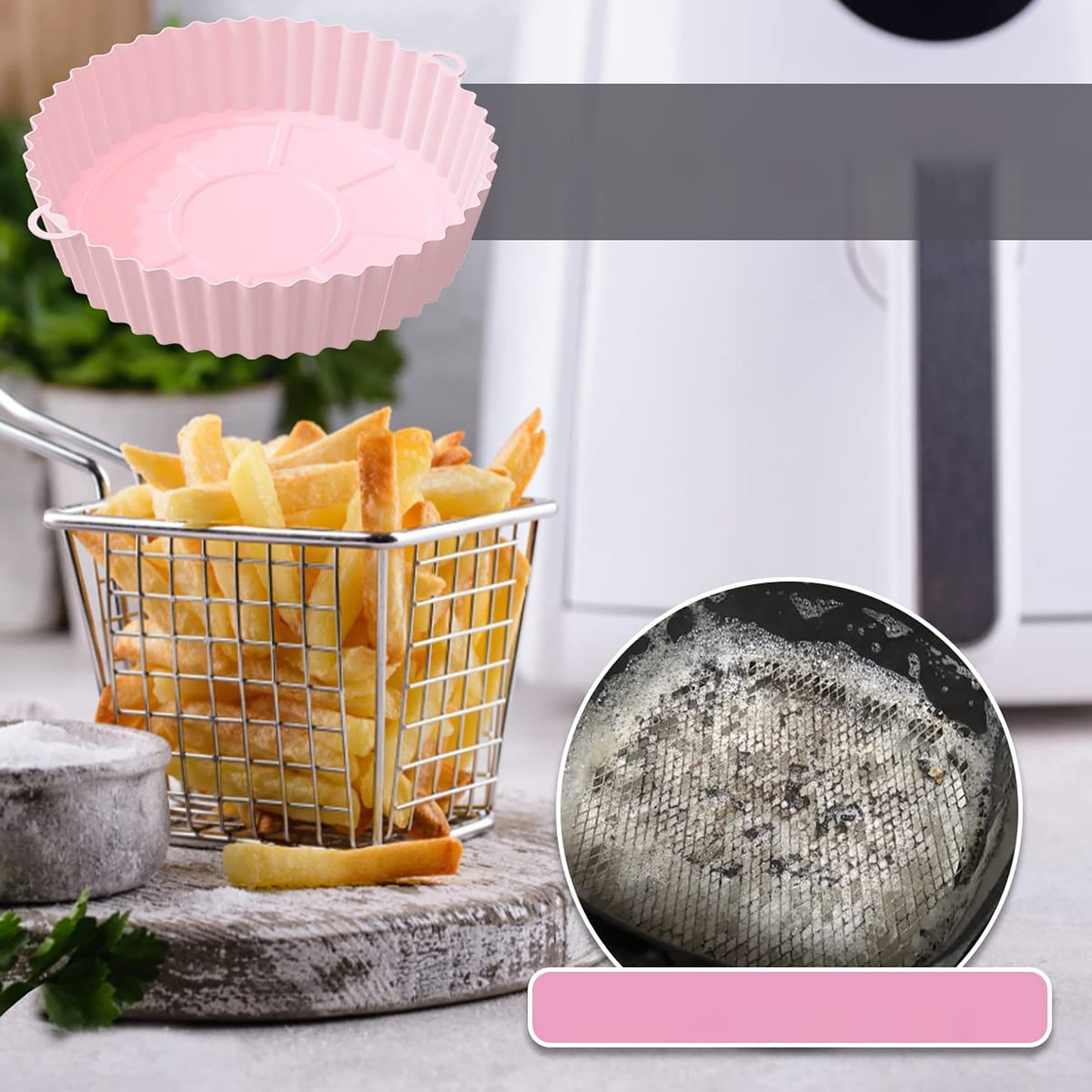Air Fryer Reusable Non Stick Heat Resistant Silicone Pots 2 Pcs - Pink