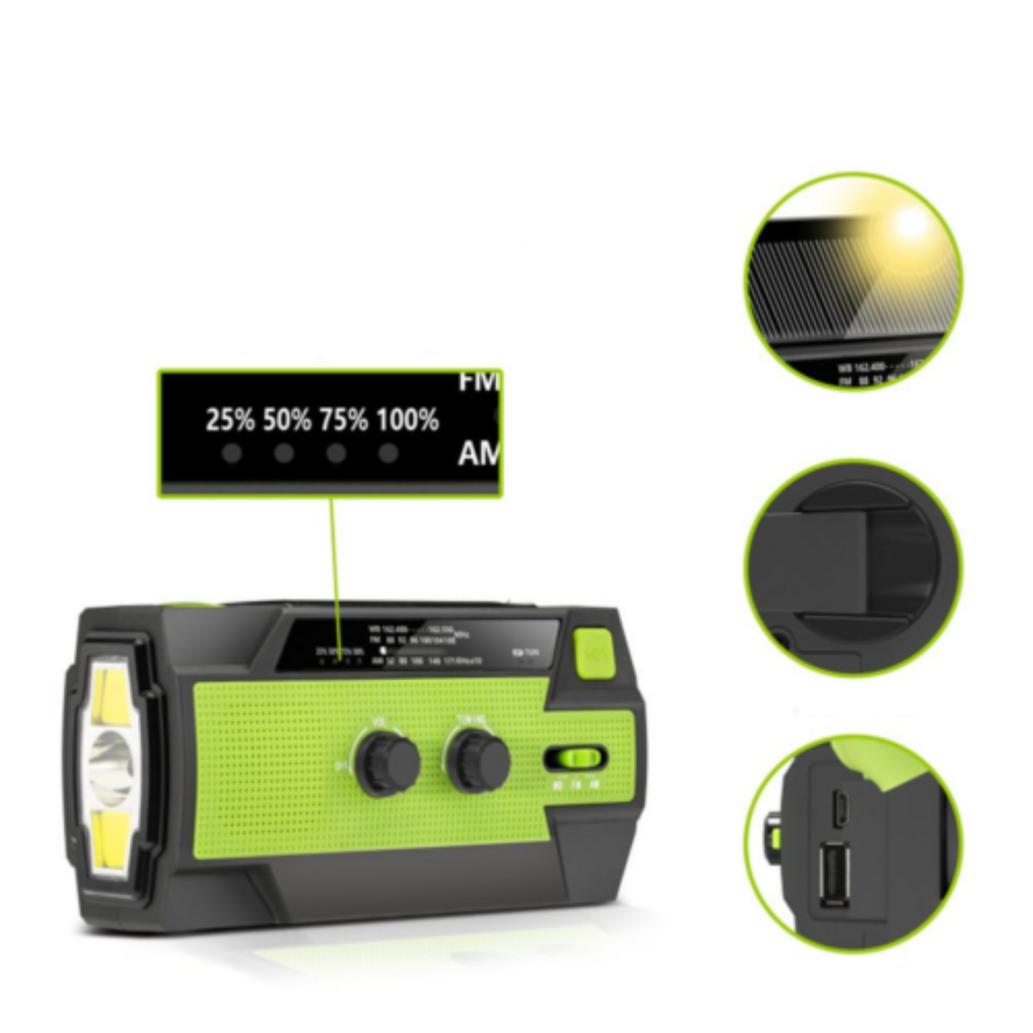 4000mAh Emergency Solar Hand Crank Weather Radio Power Bank Charger Flash Light