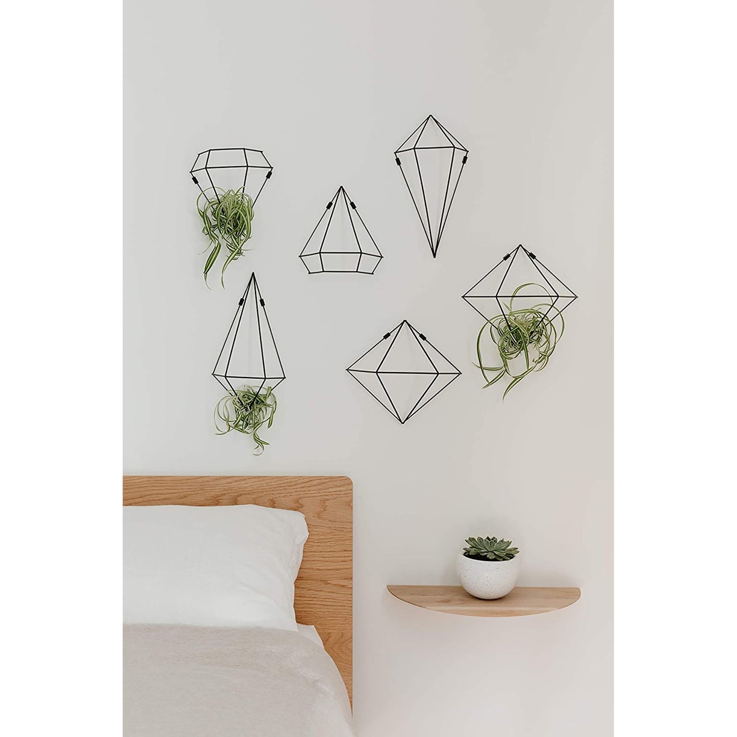 Geometric Sculptures Modern Metallic Wire Shapes Wall Decor Set of 6 - Black
