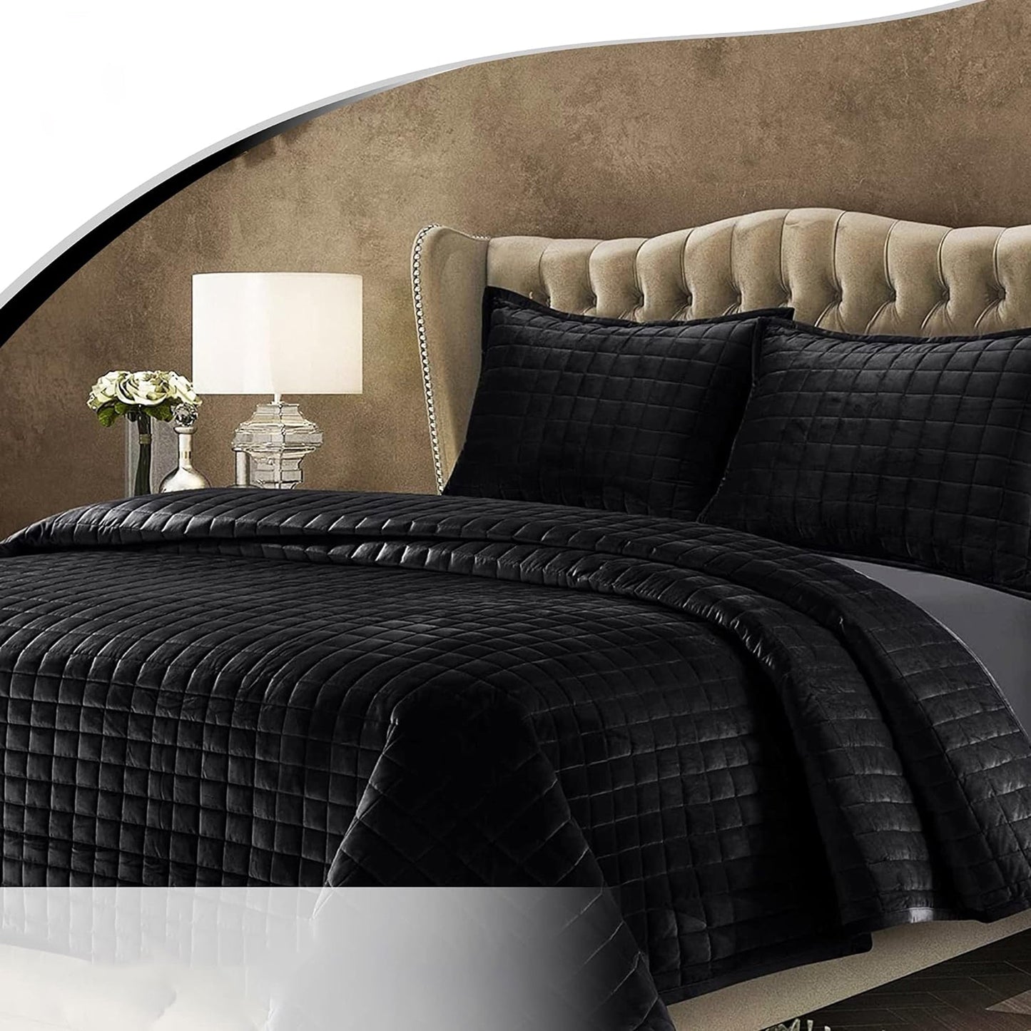 260GSM Super Soft Velvet Box Stitch Bedding Quilt Cover Set - Black
