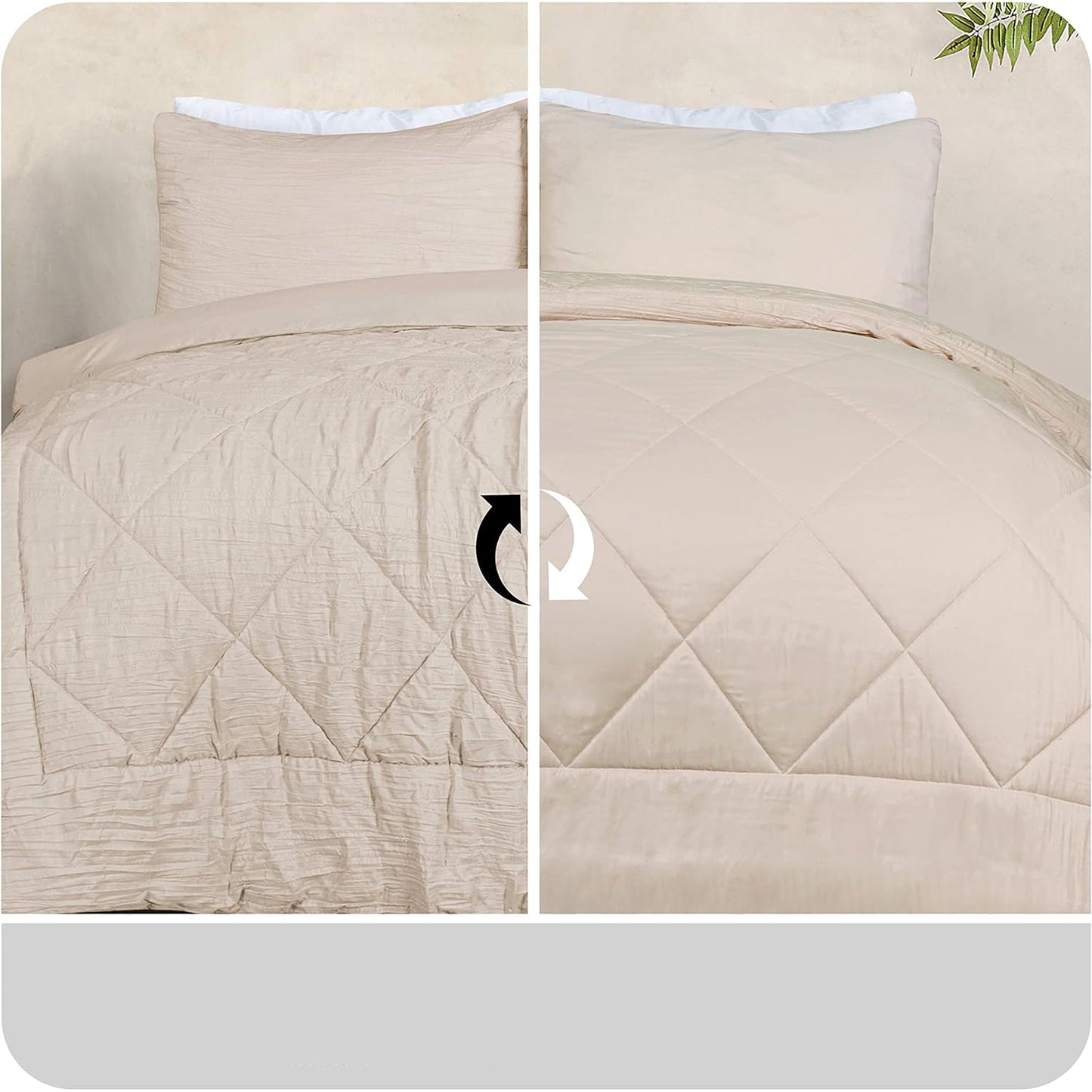 Warm and Cooling Crinkled Comforter Bedding Set - Beige