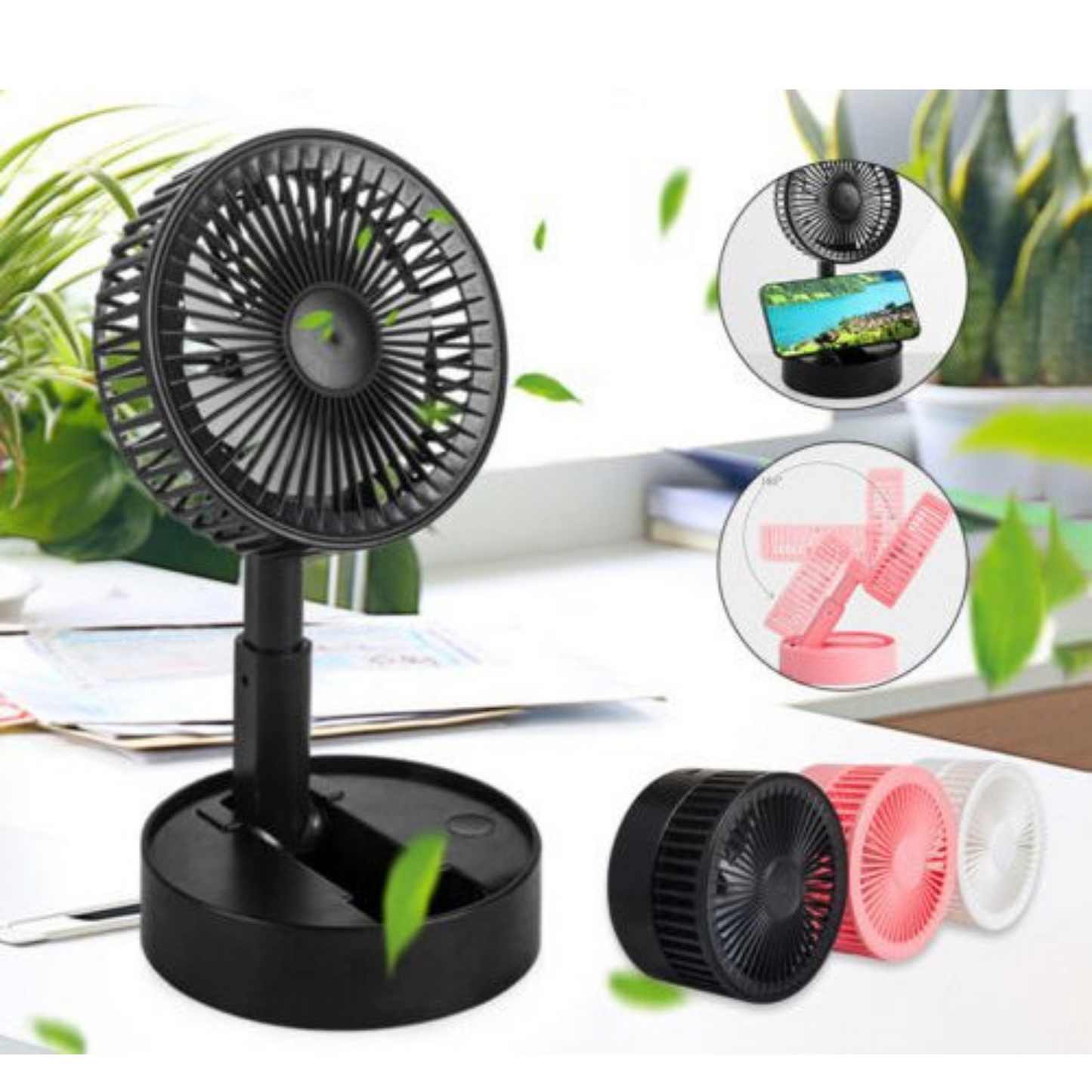 USB Rechargeable Telescopic Foldable Fan 3 Speeds Portable Desk Floor Fan