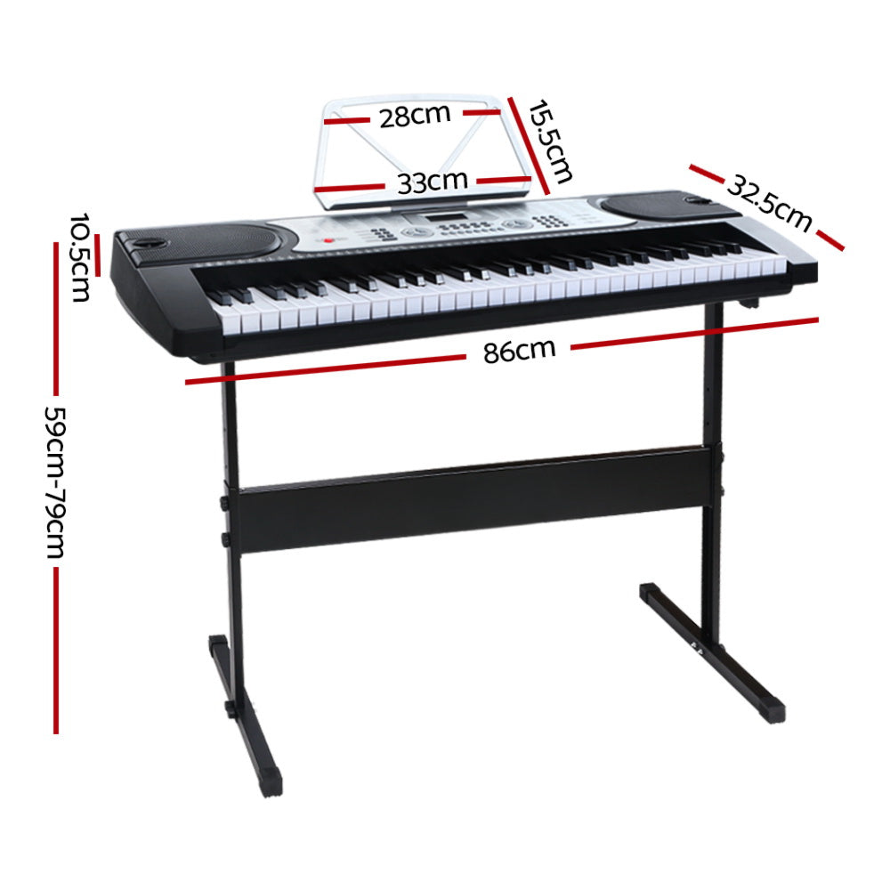 61 Keys Electronic Piano Keyboard LED Electric Silver with Music Stand for Beginner