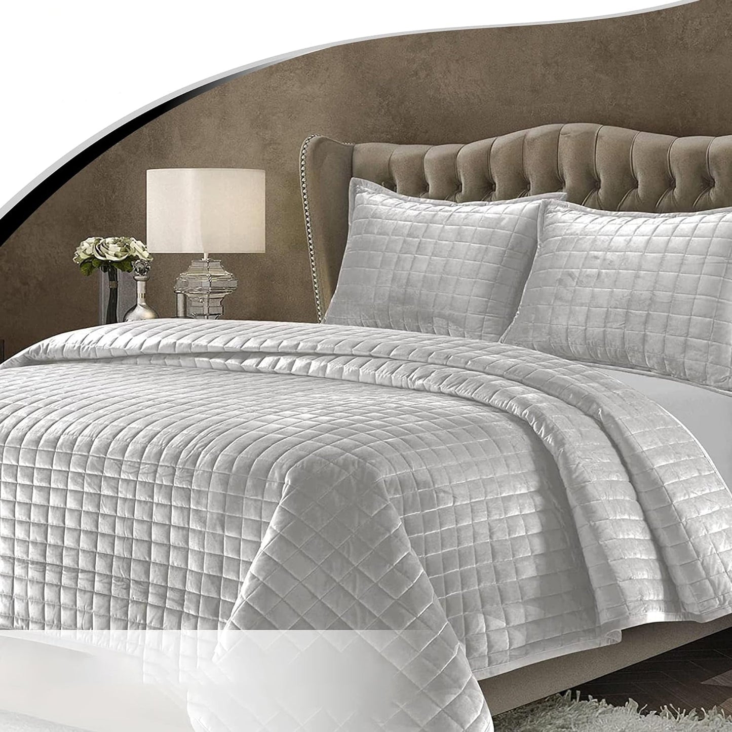 260GSM Super Soft Velvet Box Stitch Bedding Quilt Cover Set - Silver Grey