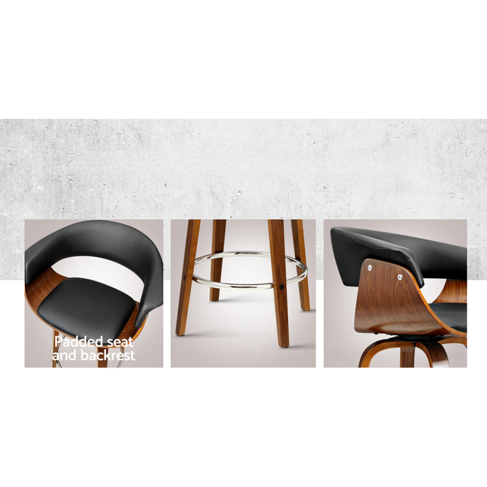 Set of 4 Swivel PU Leather Bar Stool - Wood and Black