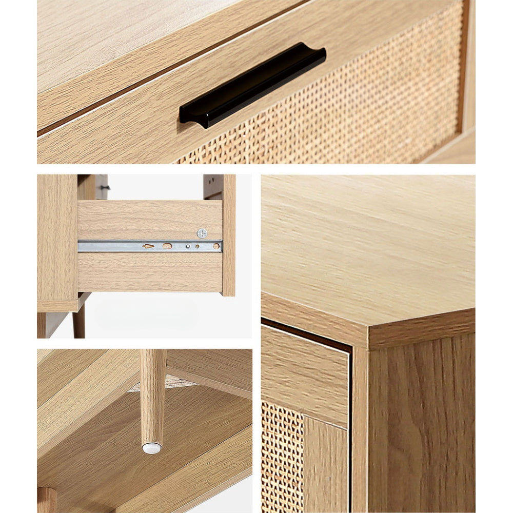 4 Chest of Drawers Rattan Tallboy Cabinet Bedroom Clothes Storage Wood