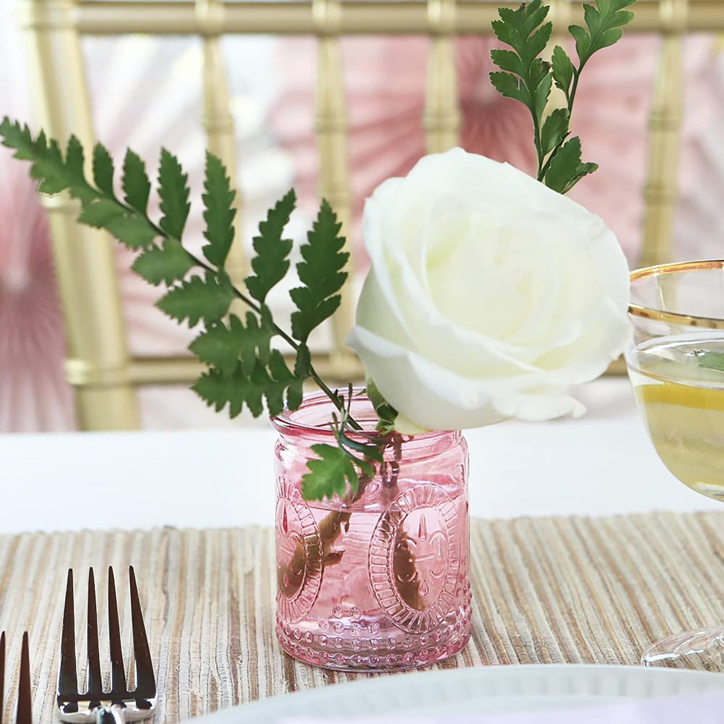 Vintage Glass Tea Light Candle Holder Set of 4 - Pink