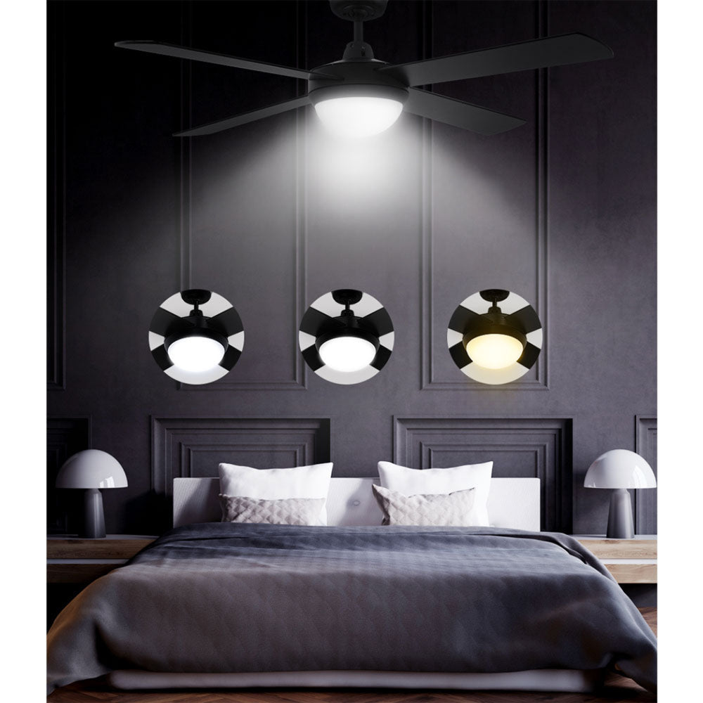 52'' Ceiling Fan w/Light w/Remote Timer - Black