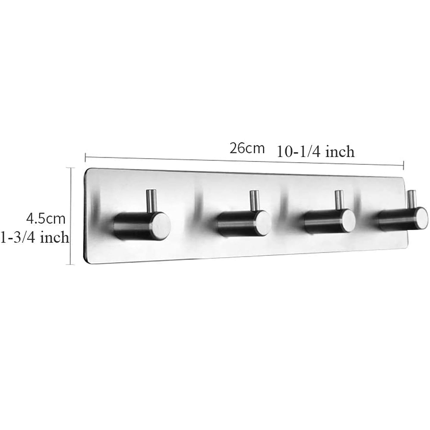 Self Adhesive Stainless Steel Towel Hanger Key Rail Rack with 4 Heavy Duty Hooks 26 cm