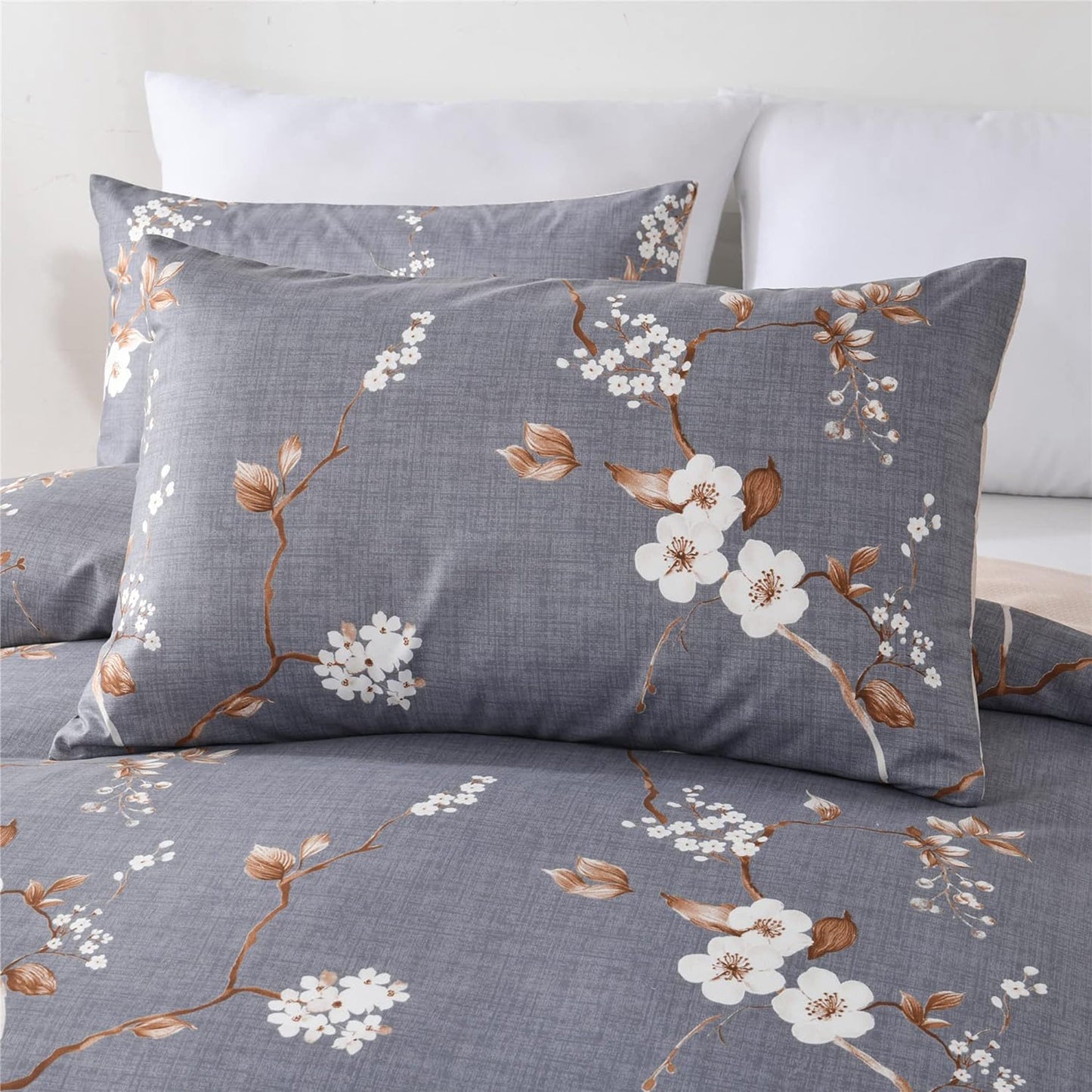 Soft Microfibre Bedding Quilt Cover Set - Grey Floral