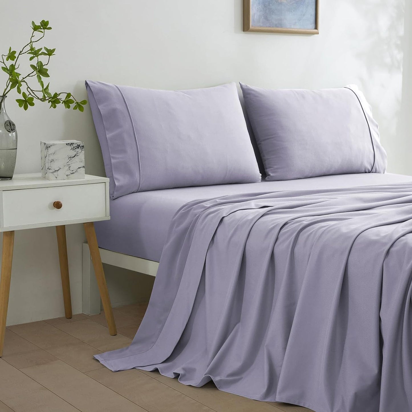 130 GSM Flannelette Soft Luxurious Micro Flannel Bed Sheet Set - Lavender