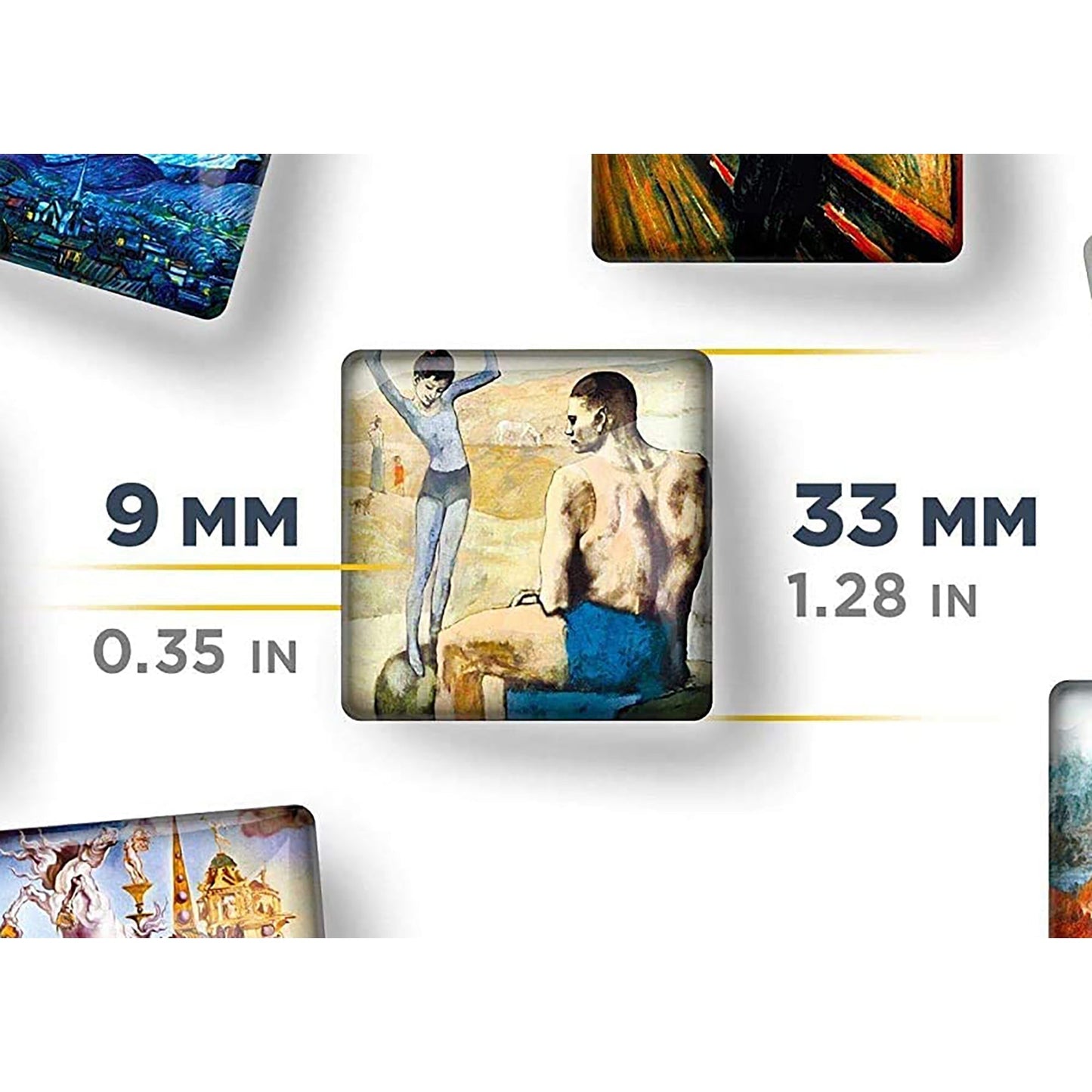 Decorative Glass Magnets for Refrigerator or Whiteboard 10 Pcs - 3.3x3.3 cm