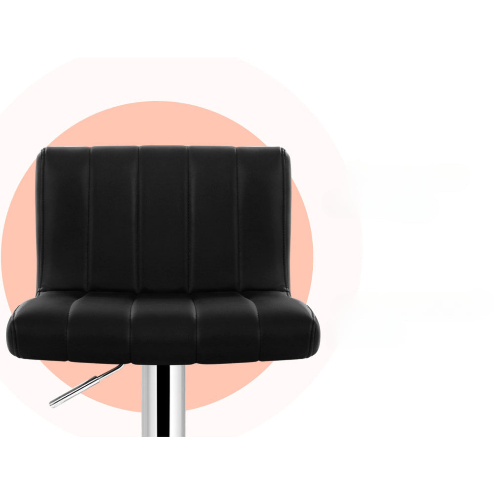 Set of 2 Line Style PU Leather Bar Stools - Black