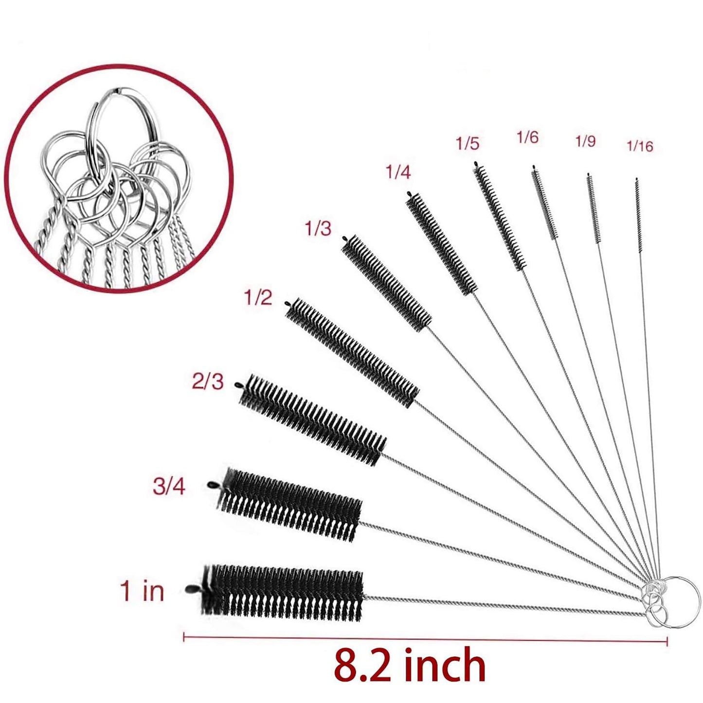 Stainless Steel Nylon Pipe Tube Cleaner Long Straw Brush - 8.2 Inch