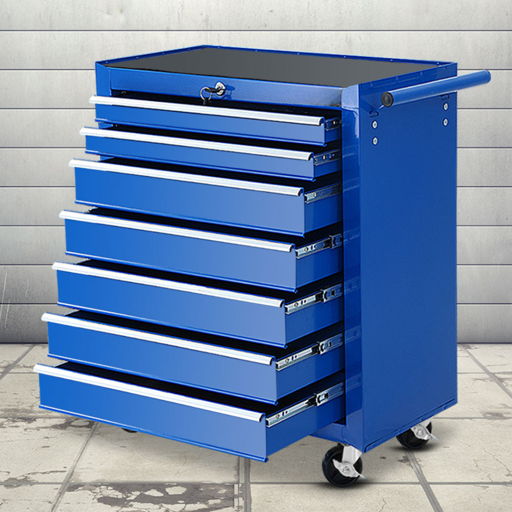 Tool Chest Trolley Box Cabinet Cart Garage Storage Blue - 7 Drawers