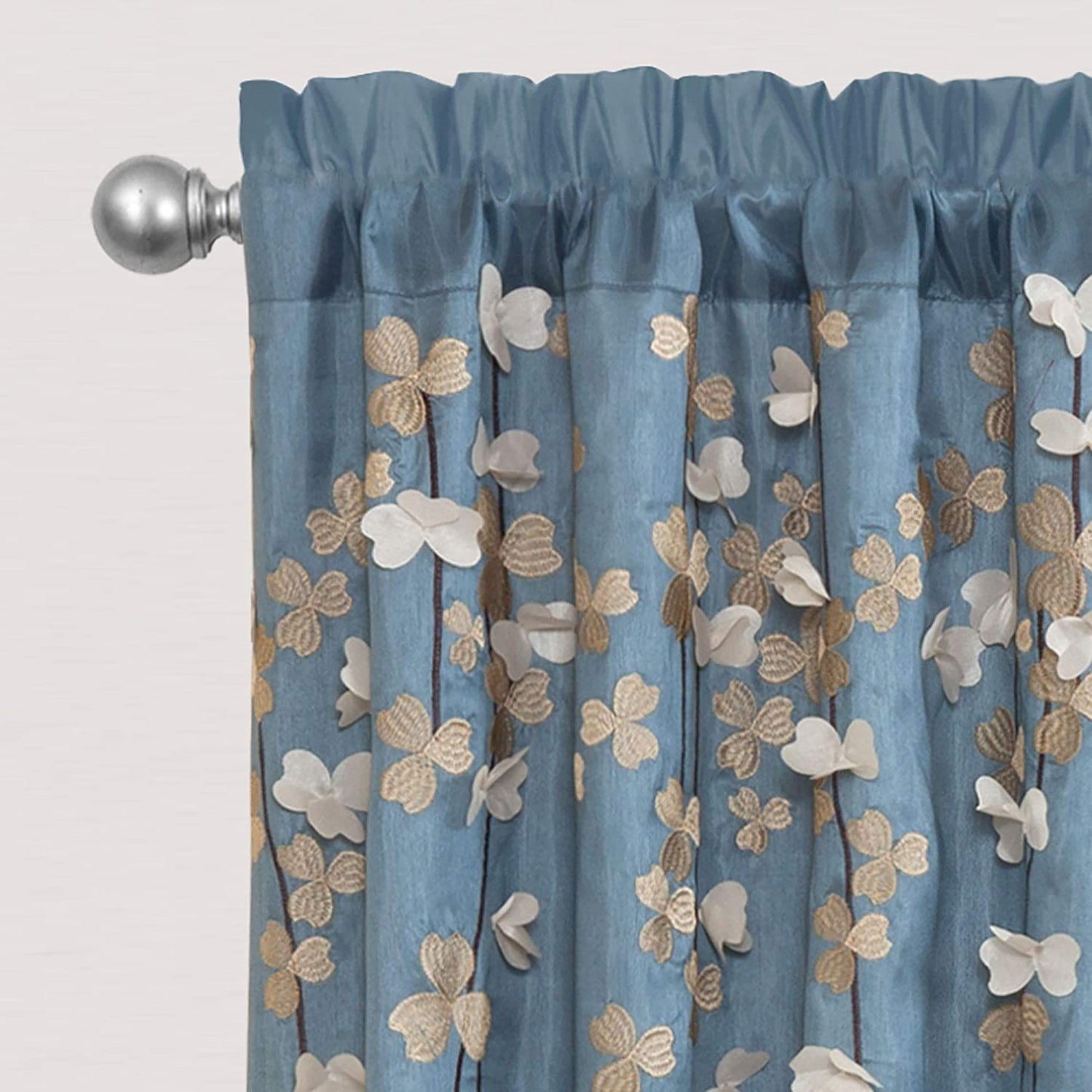 Delicate Laser Cut Vine Flower Drop Curtain Panel - Blue