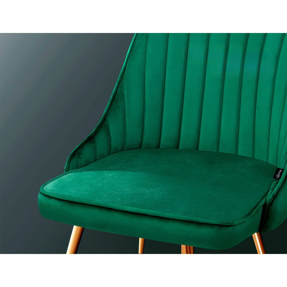 Set of 2 Dining Chairs Retro Chair Cafe Kitchen Modern Metal Legs Velvet Green
