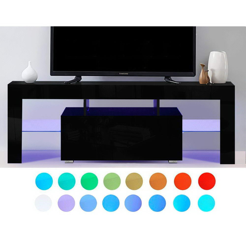 TV Cabinet Entertainment Unit Stand RGB LED Gloss Furniture 130cm Black