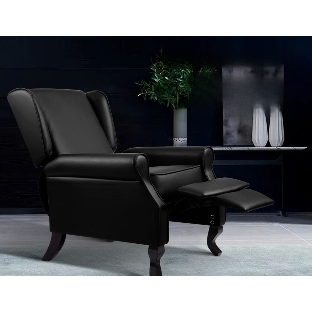Recliner Chair Sofa Armchair Lounge Black Leather