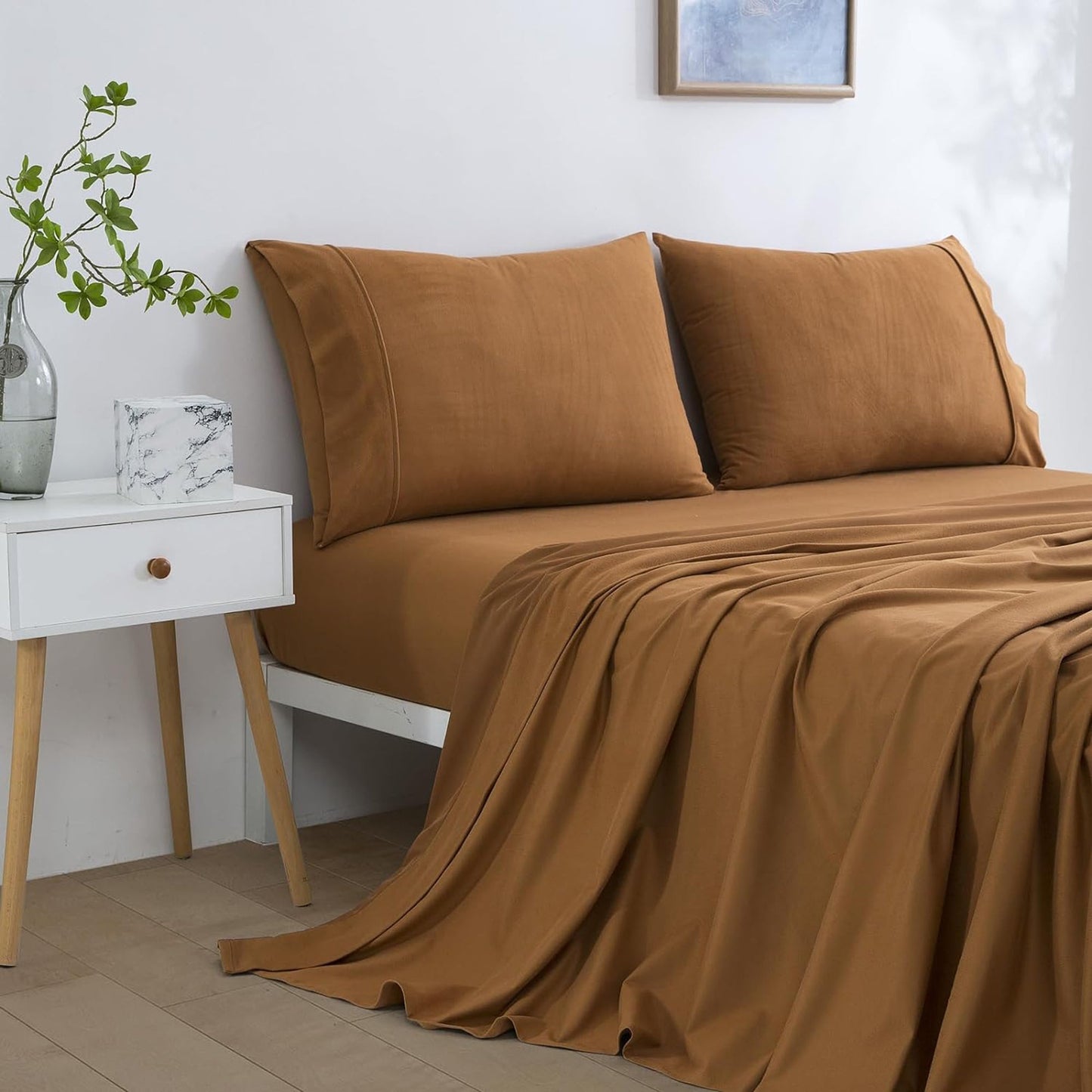 130 GSM Flannelette Soft Luxurious Micro Flannel Bed Sheet Set - Rust