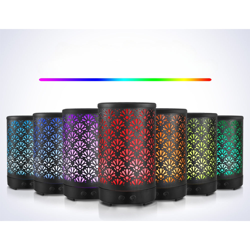 Aroma Diffuser Aromatherapy Essential Oils Metal Cover Ultrasonic Cool Mist 100ml Black