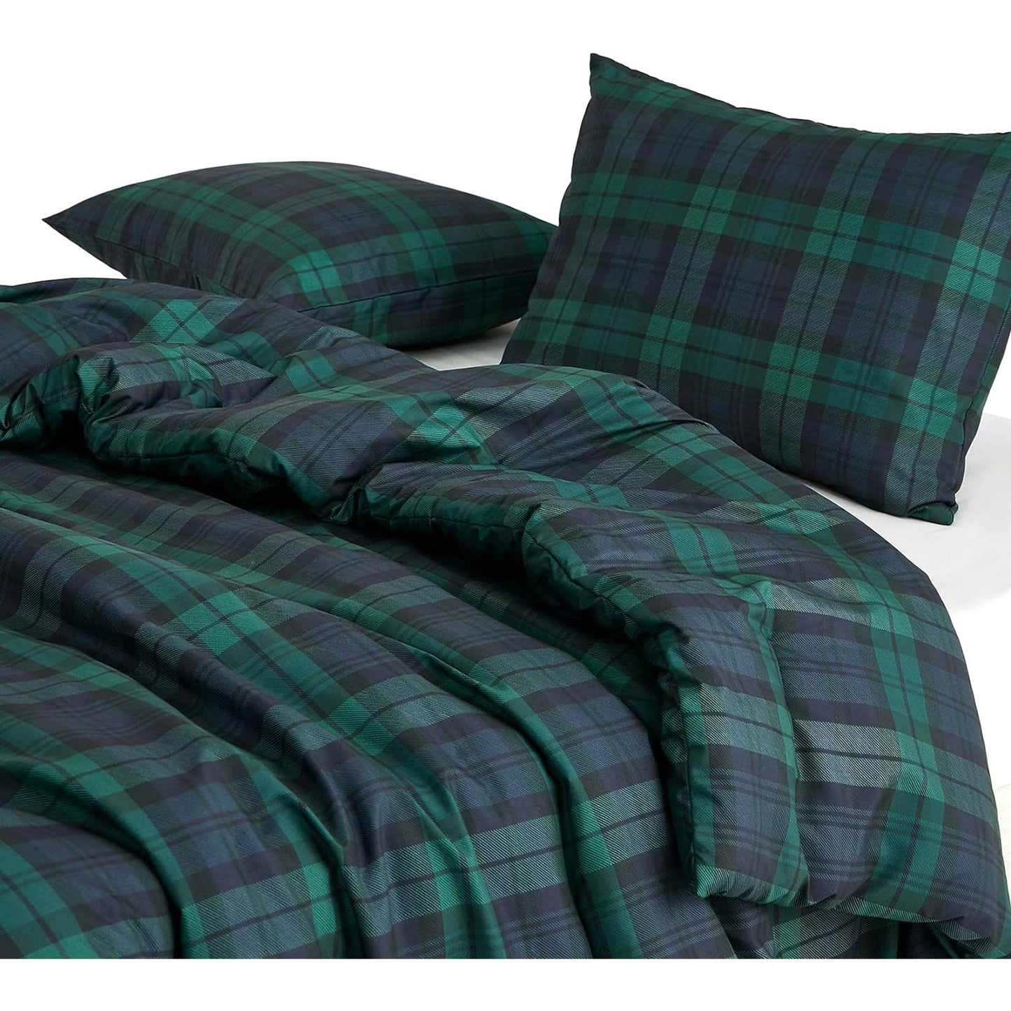 Soft Microfibre Check Geometric Modern Pattern Quilt Cover Set - Navy Blue Green