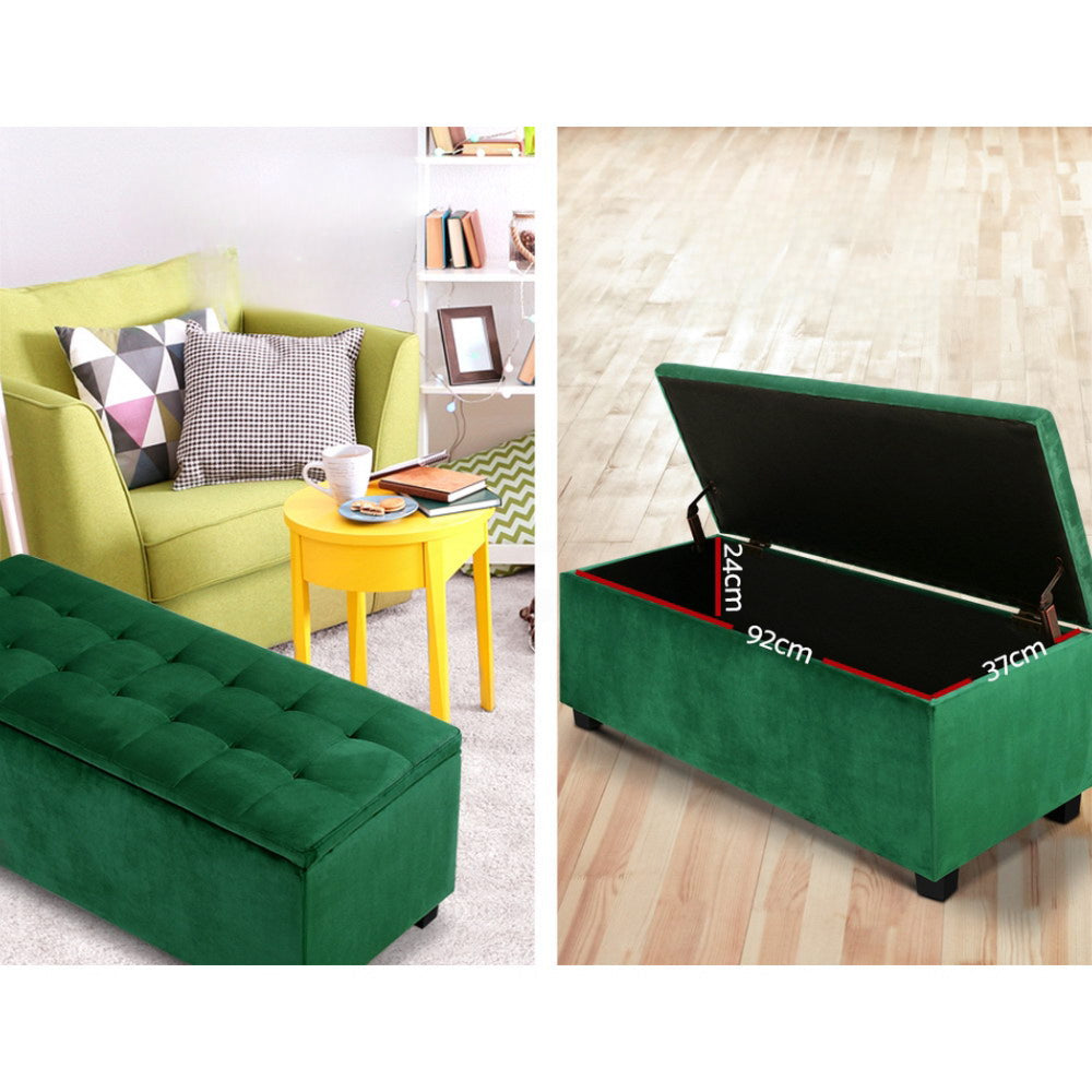 Storage Ottoman Blanket Box Velvet Footstool Rest Chest Couch Toy Green