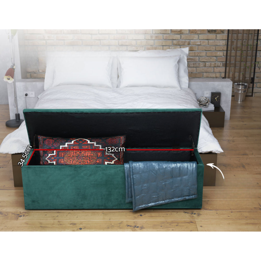 Storage Ottoman Blanket Box Velvet Foot Stool Rest Chest Couch Green