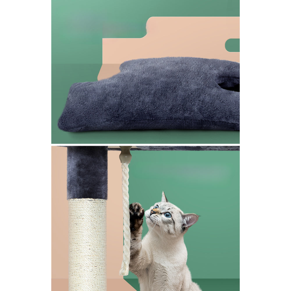 Cat Tree Scratching Post Tower House Hanging Toys Grey - 102cm