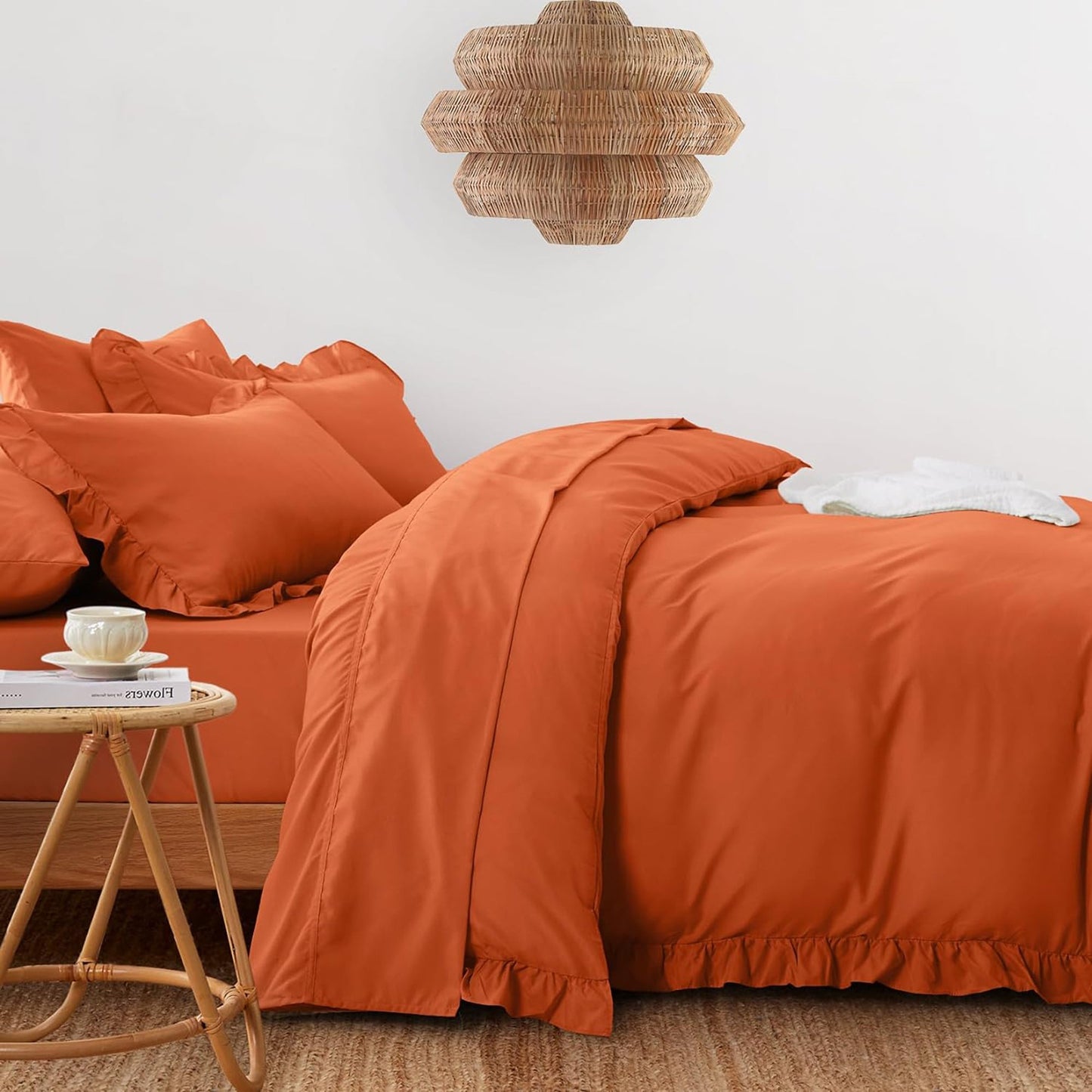 1000TC Ultra Soft Microfiber Duvet Doona Cover Quilt Cover Set - Ruffle Burnt Orange