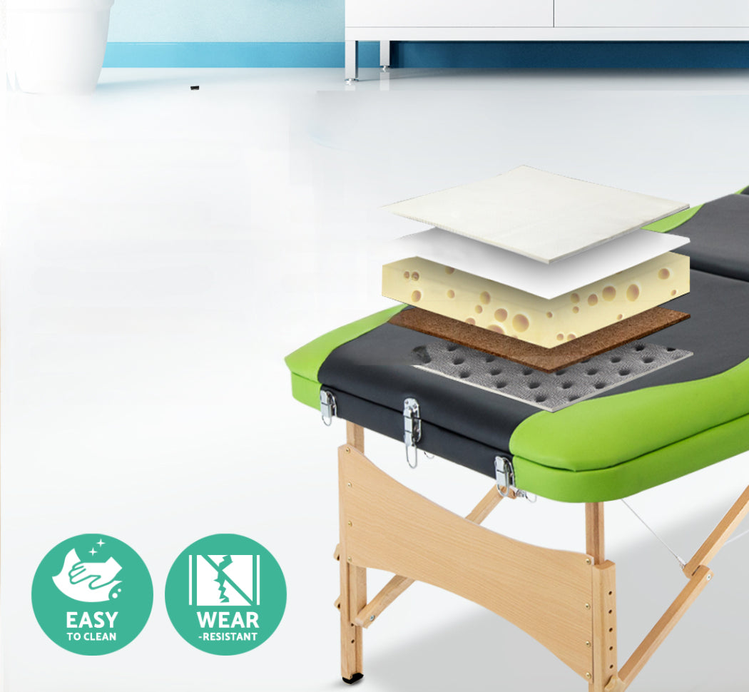 3 Fold Portable Wood Massage Table - Black & Lime
