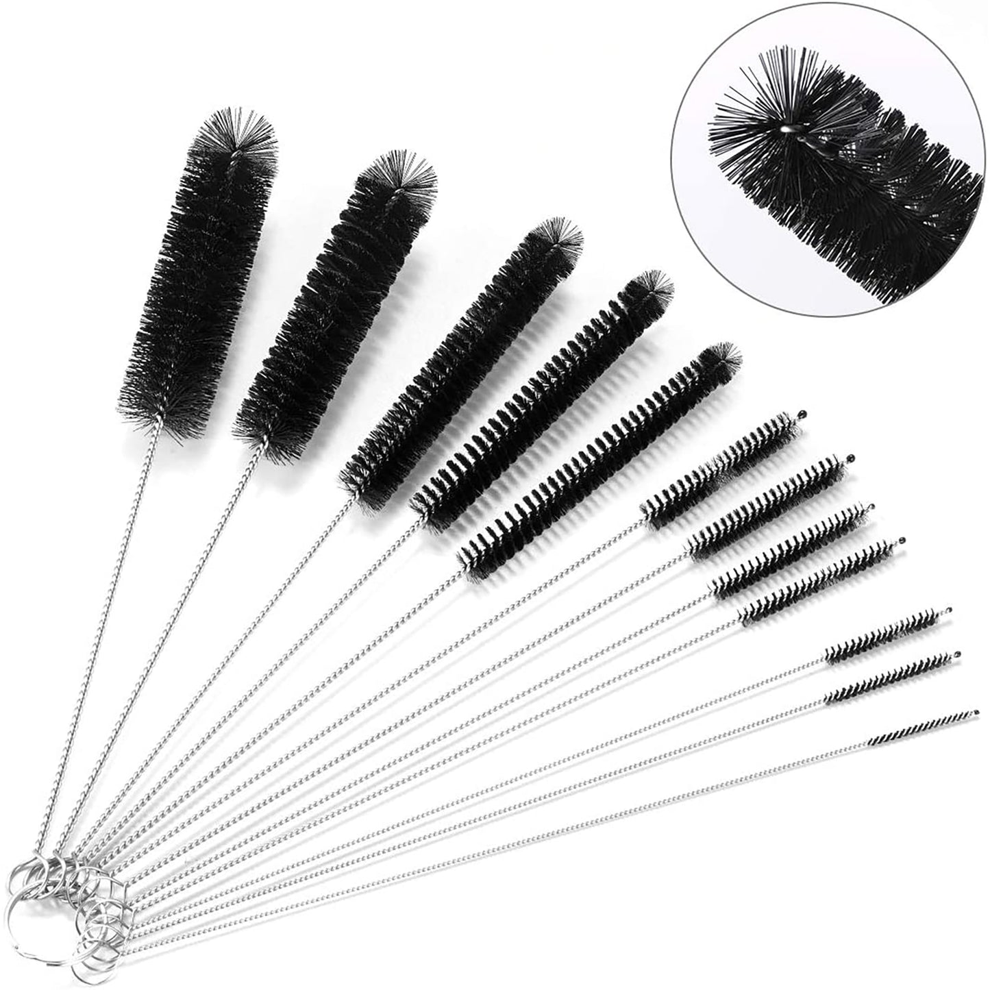 Stainless Steel Brushes for Cleaning Small Pipe Bottles and Reusable Straws 24 cm - Black