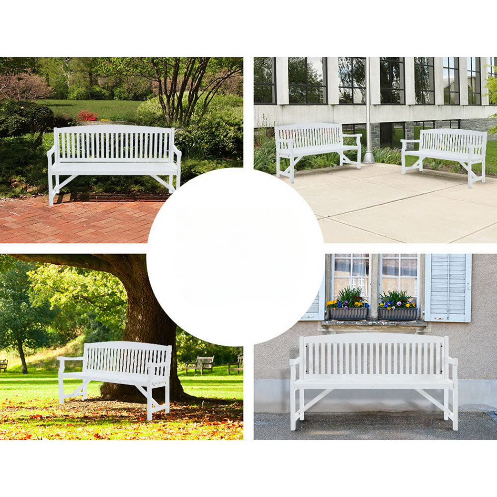 Wooden Garden Bench Outdoor Furniture Decor Patio 3 Seater - White