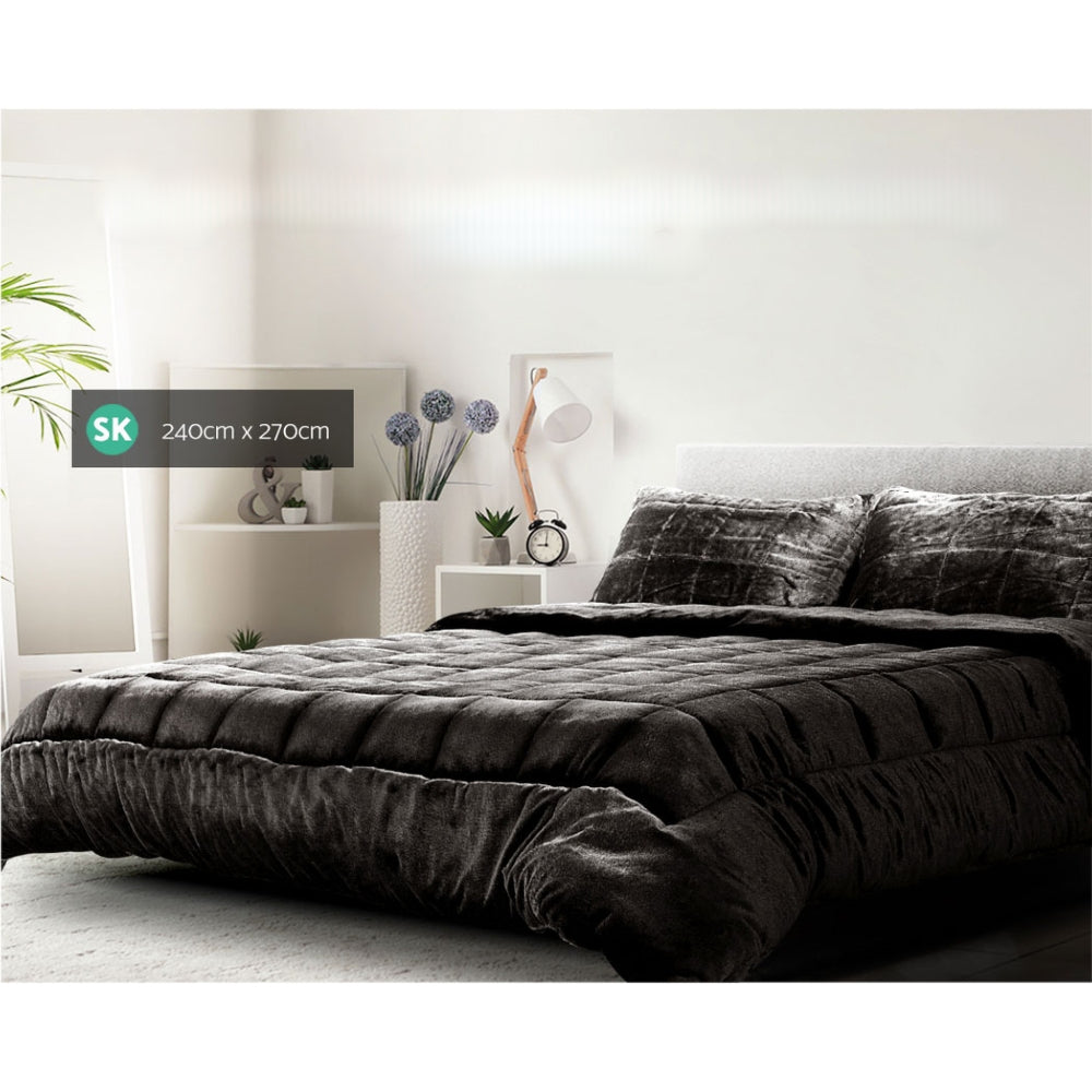 Bedding Faux Mink Quilt Charcoal - Single/Double/Queen/King/Super King