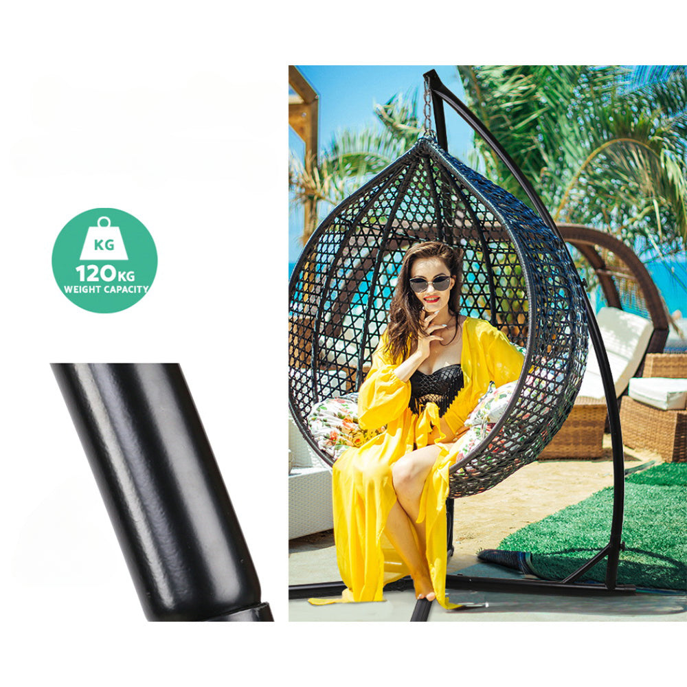 Garden Outdoor Hammock A Shape Steel Frame - Black