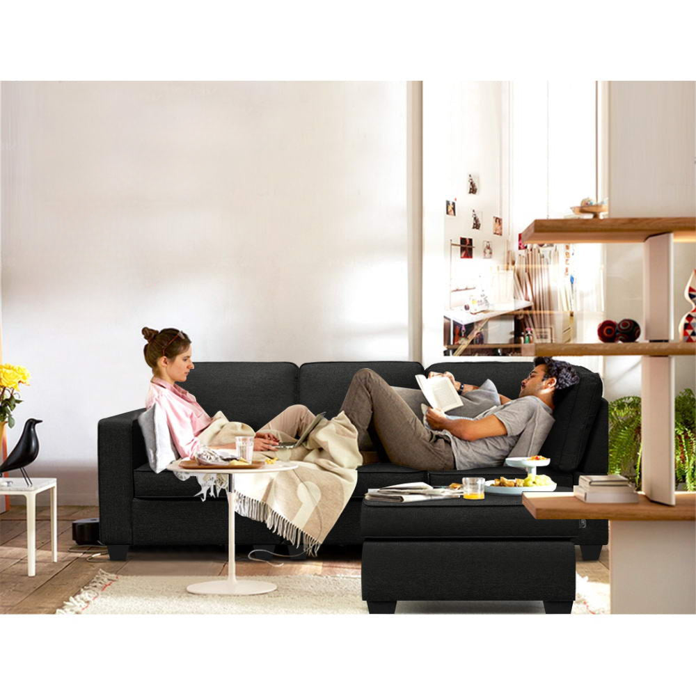 Sofa Lounge Set 4 Seater Modular Chaise Chair Couch Fabric Dark Grey