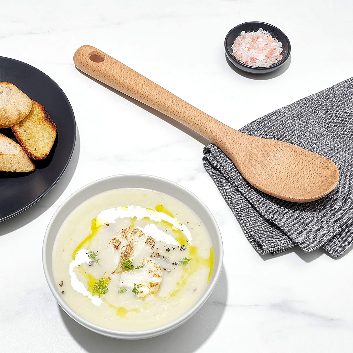 Solid Beechwood Large Wooden Kitchen Spoon - Brown