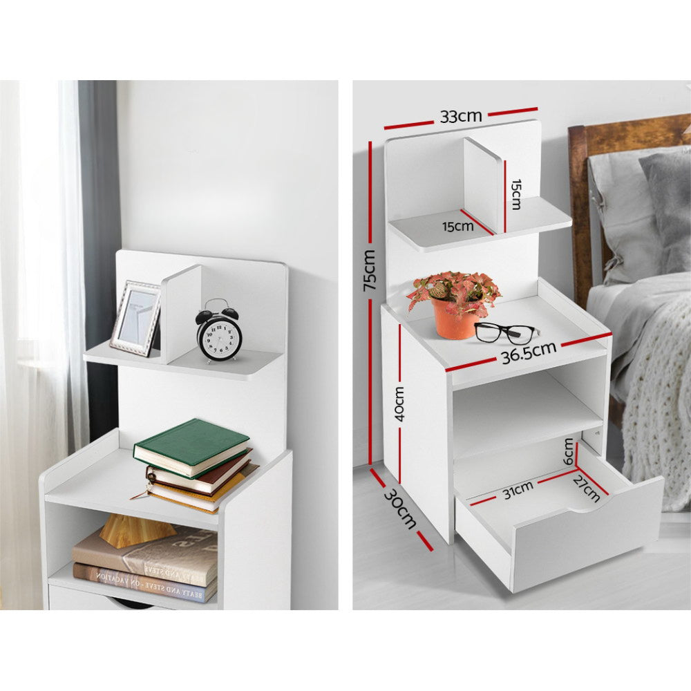 Bedside Table Cabinet Shelf Display Drawer Side Nightstand Unit Storage