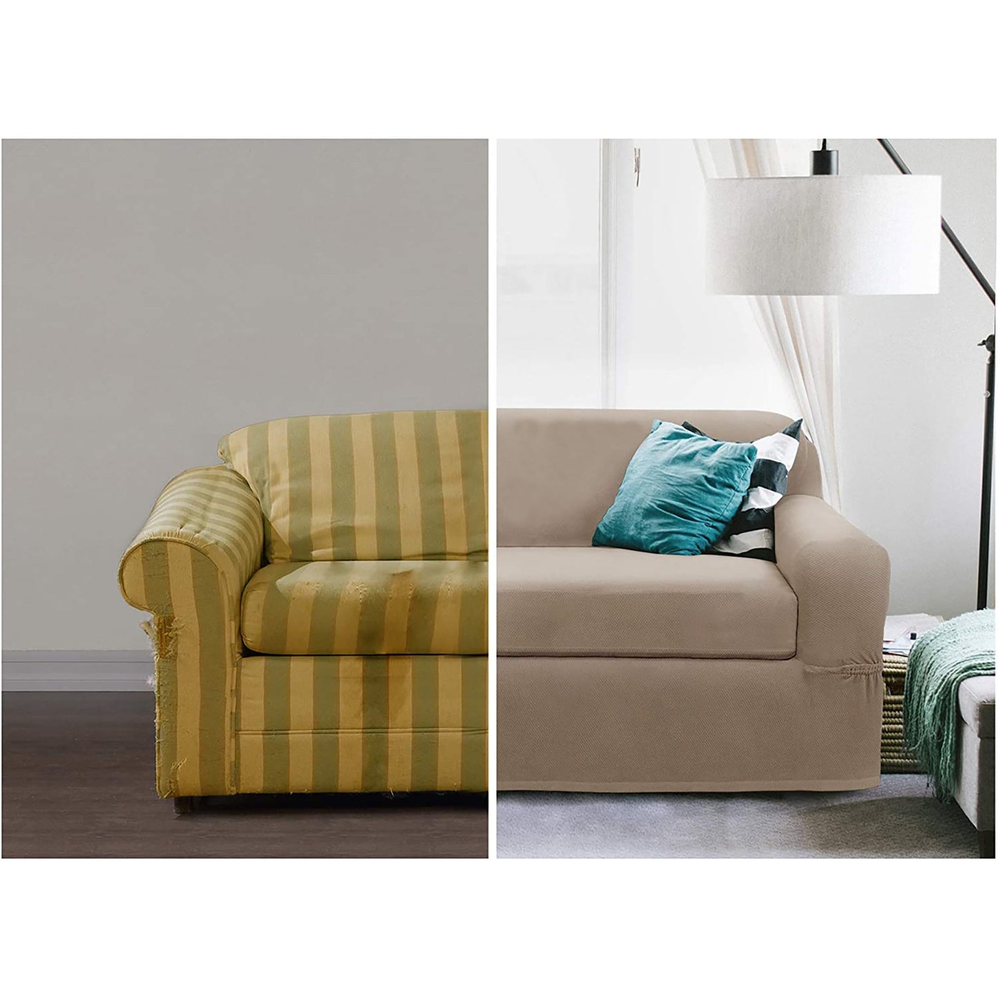 Stretchable 2 Piece Sofa Slipcover Polyester Blend - Sand