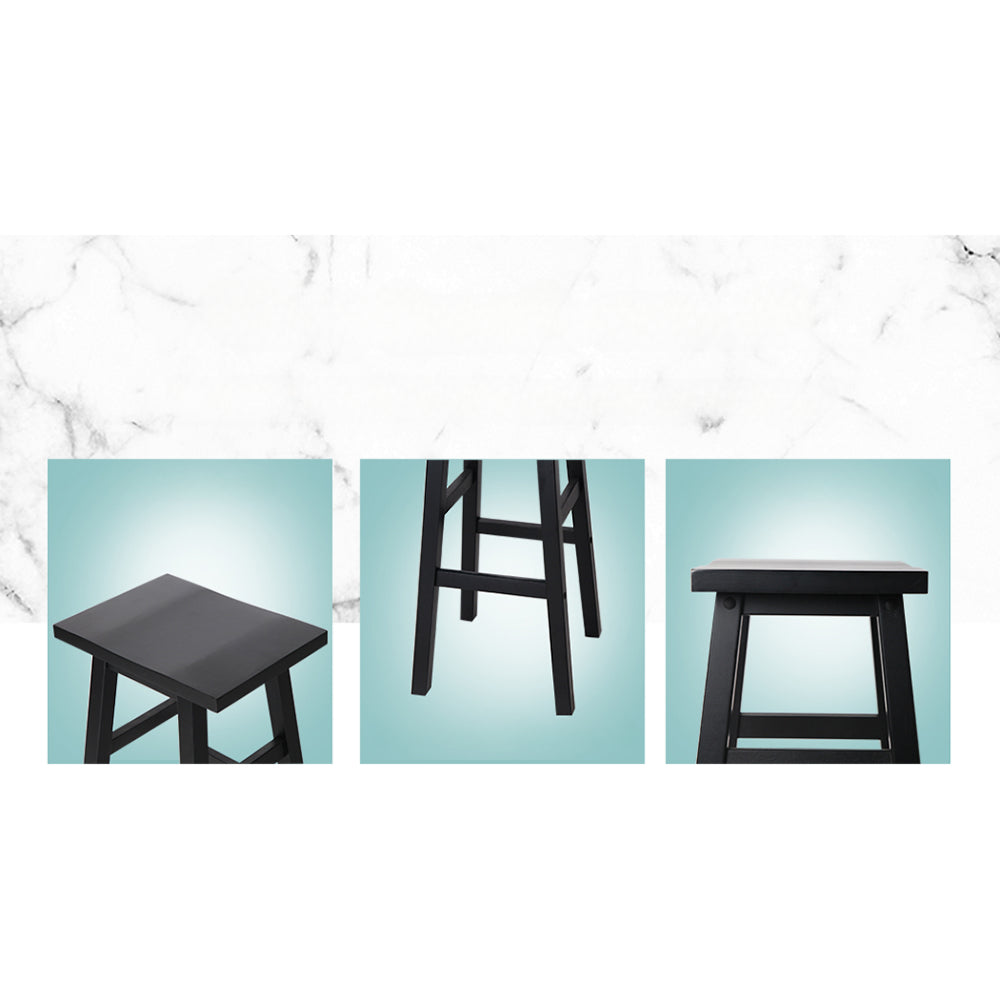 Set of 4 Beech Wood Bar Stools - Black