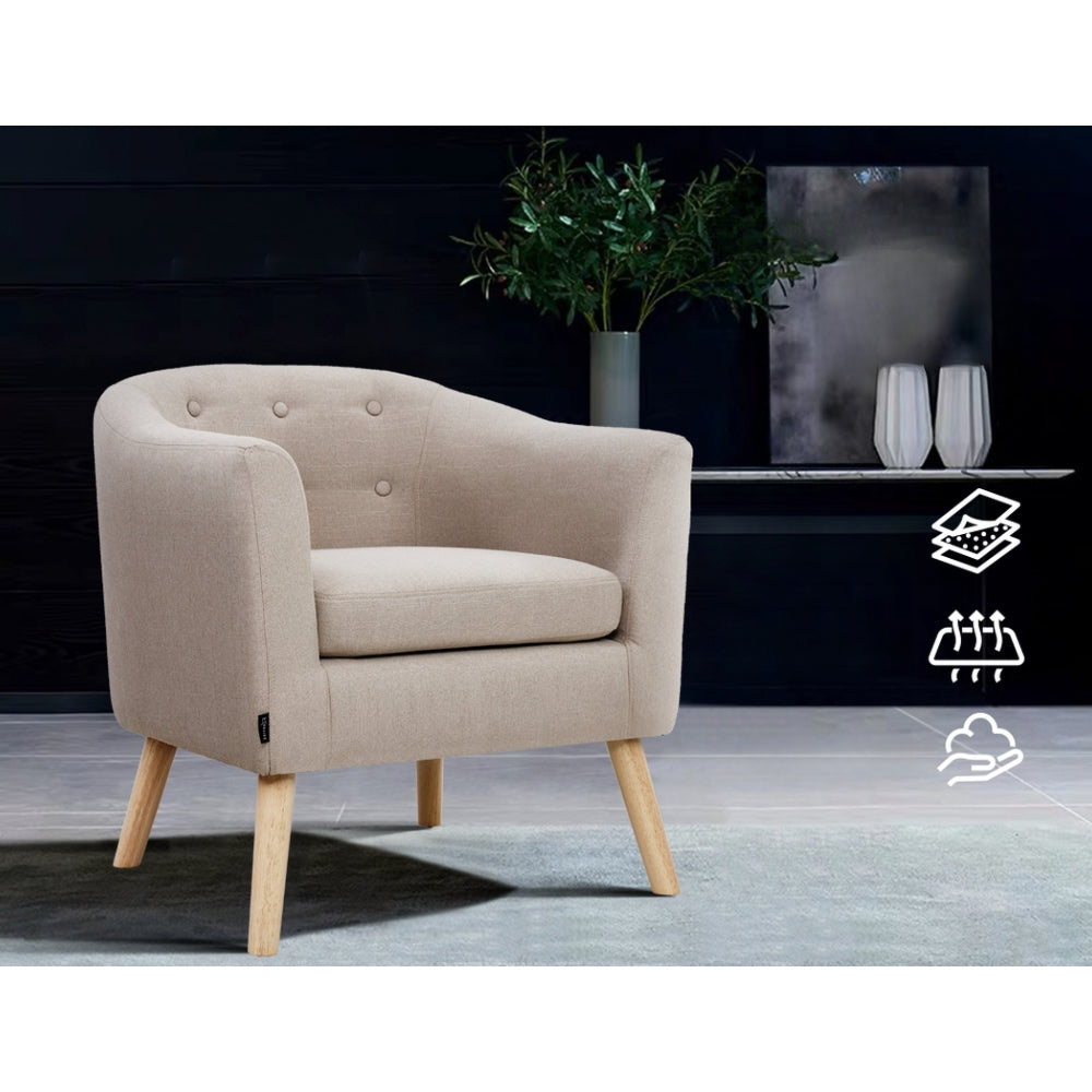 Armchair Tub Chair Single Accent Armchairs Sofa Lounge Fabric Beige